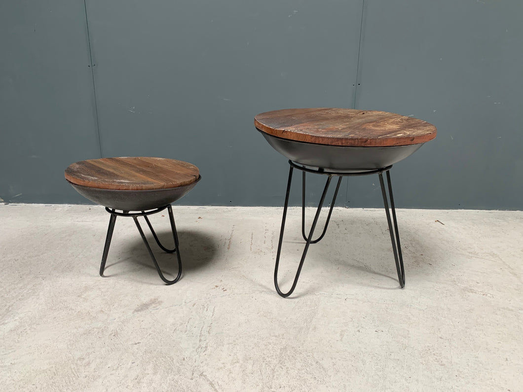 Pair of Indian Tagari Side Tables in a Rustic Finish