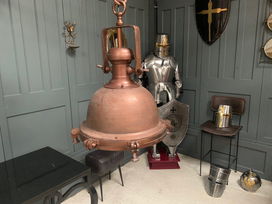 Huge Heavy Duty Industrial Style Hanging Light on Chain Antique Copper