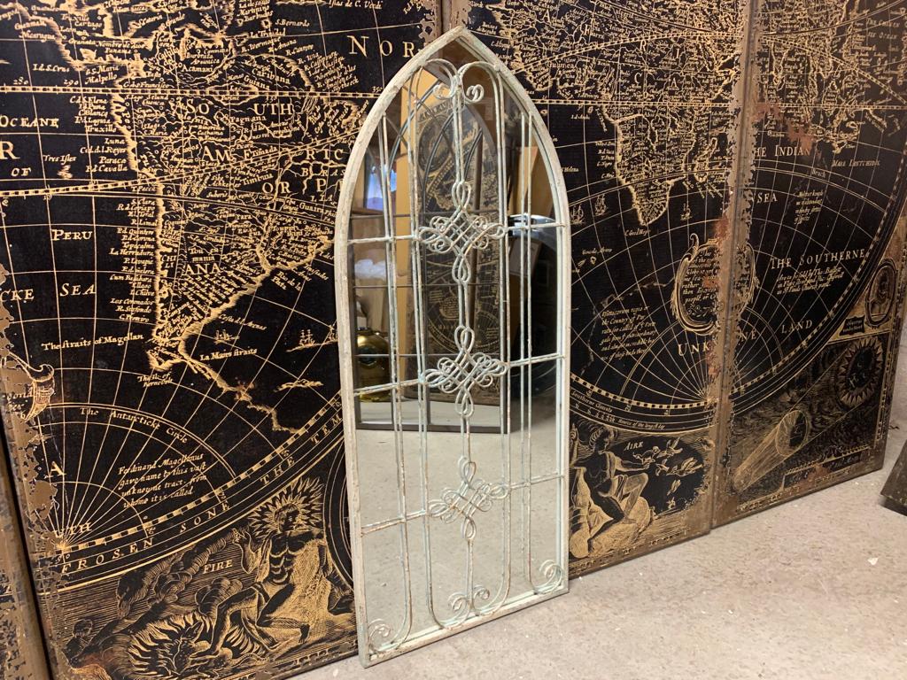 Metal Framed Pointed Arched French Mirror in Antique Finish