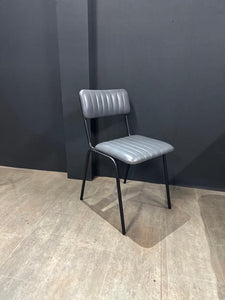 Industrial Vintage Ribbed Leather Dining Chair in Grey