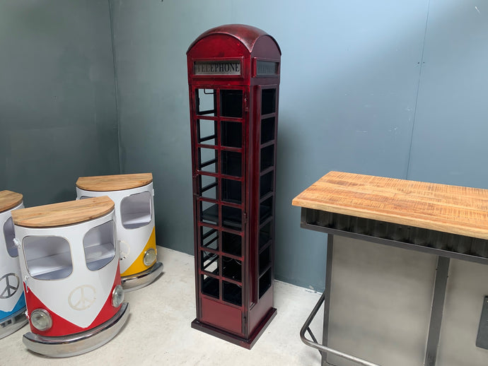 Tall Fabricated Metal Iconic Red Telephone Box Mini Bar/Cabinet