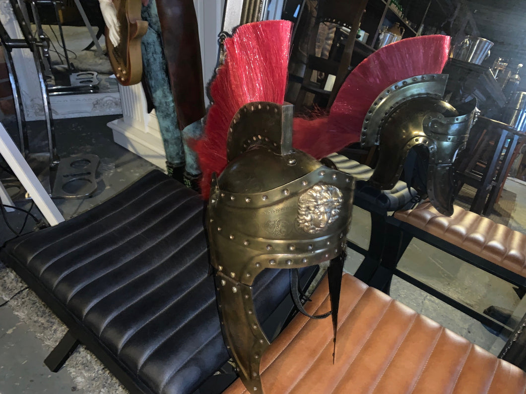 Brass Greek Red Spartan Helmet