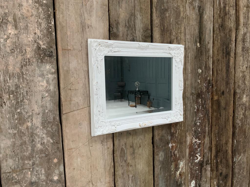 Wooden Framed Ornate Bevelled Mirror in Antique White