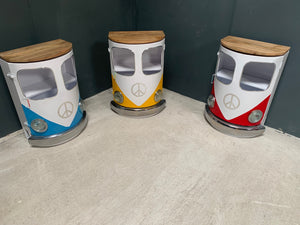 Upcycled Vintage VW Bus Cabinet with Wooden Top