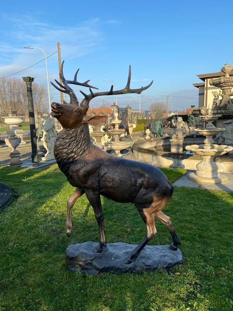 Impressive Life-Size Cast Bronze Statue of a Stag Bellowing