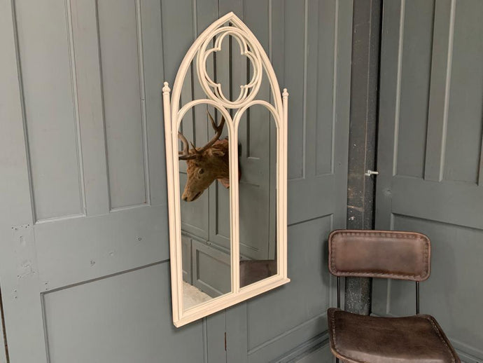 Metal Framed Gothic Arched Mirror in White