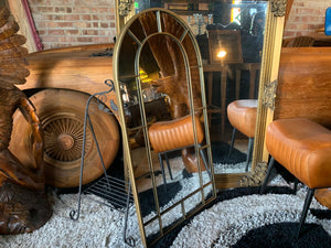 Industrial Framed Arched Mirror in Gold