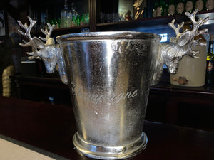 Heavy Nickel Champagne Bucket with Stags Head Handles