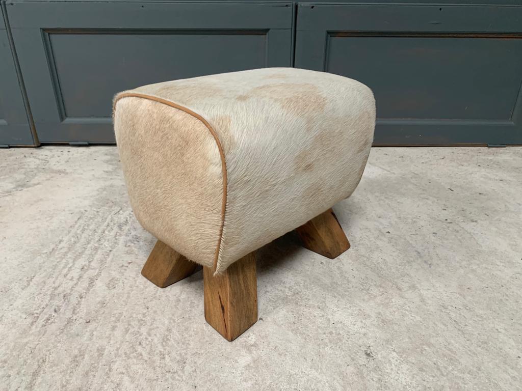 Small White Cow Hide Pommel Horse/Foot Stool