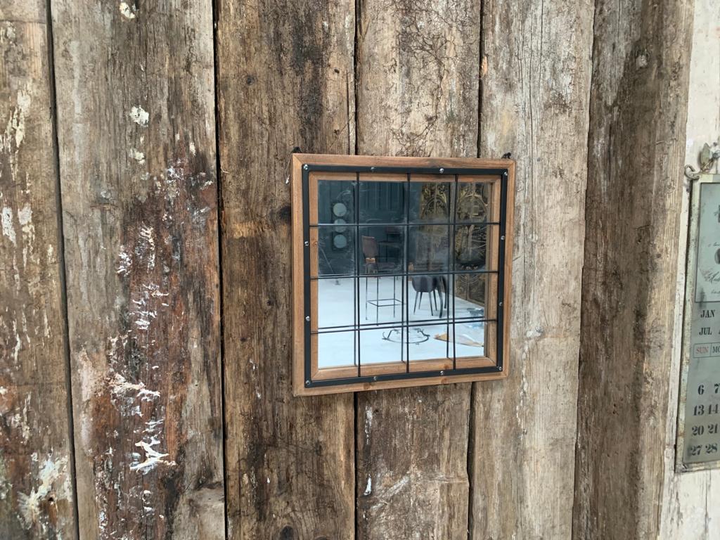 Square Vintage Industrial Framed Metal Jail Mirror