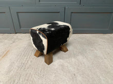 Load image into Gallery viewer, Small Black/White Cow Hide Pommel Horse/Foot Stool