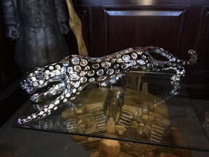Large Silver Resin Jaguar Statue