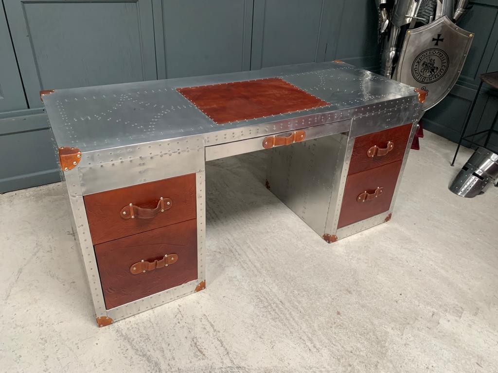 Handmade Aluminium Desk with Leather Top