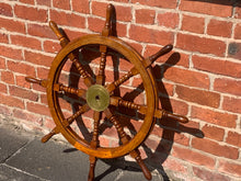 Load image into Gallery viewer, Large Wooden Ships Wheel with Brass Centre