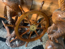 Load image into Gallery viewer, Large Wooden Ships Wheel with Brass Centre
