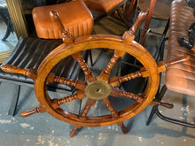 Load image into Gallery viewer, Large Wooden Ships Wheel with Brass Centre