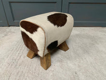 Load image into Gallery viewer, Small Brown/White Cow Hide Pommel Horse/Foot Stool