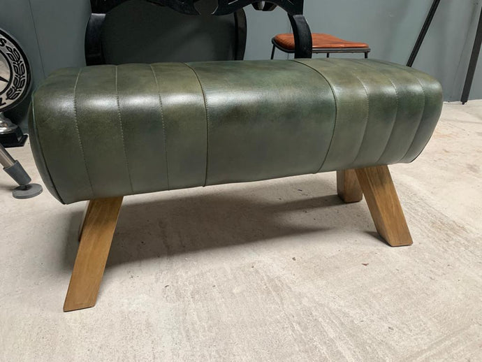 Large Green Leather Pommel Horse/Bench/Foot Stool
