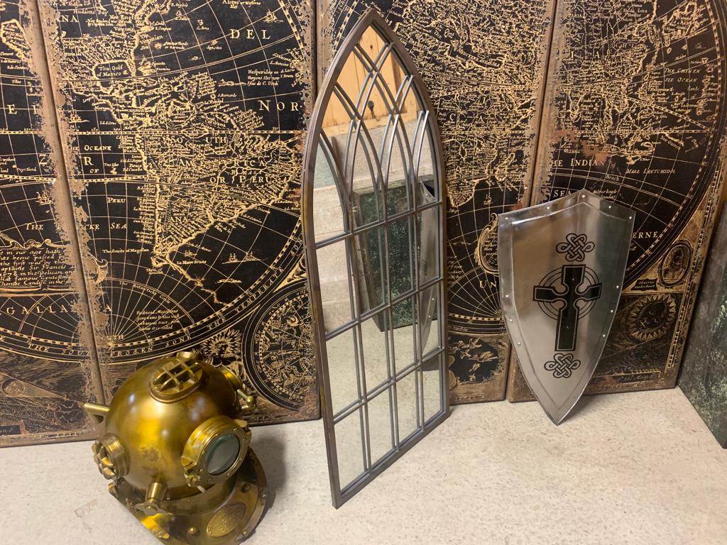 Pointed Gothic Arched Mirror in Metal Frame