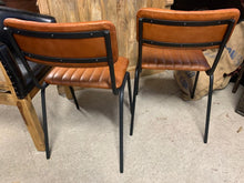 Load image into Gallery viewer, Industrial Vintage Ribbed Leather Dining Chair in Tan