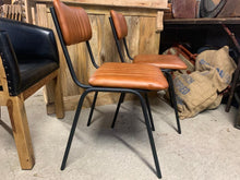 Load image into Gallery viewer, Industrial Vintage Ribbed Leather Dining Chair in Tan