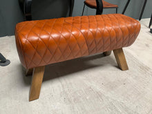 Load image into Gallery viewer, Large Tan Cross Stitched Leather Pommel Horse/Bench/Foot Stool