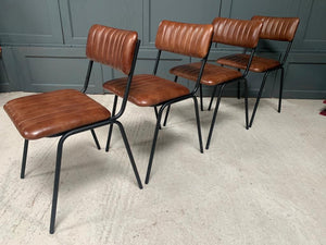 Industrial Vintage Ribbed Leather Dining Chair in Dark Brown