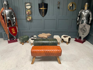 Large Tan Cross Stitched Leather Pommel Horse/Bench/Foot Stool