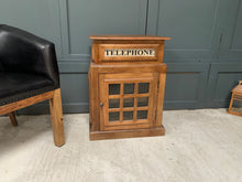 Load image into Gallery viewer, large-wooden-telephone-box-side-table-cupboard-storage-unique-stylish-fully-functioning-door-shelving-unit-home-decoration-natural-wood-john-cowell-ltd