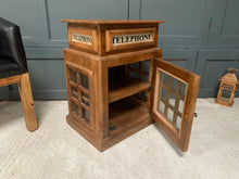 Load image into Gallery viewer, large-wooden-telephone-box-side-table-cupboard-storage-unique-stylish-fully-functioning-door-shelving-unit-home-decoration-natural-wood-john-cowell-ltd