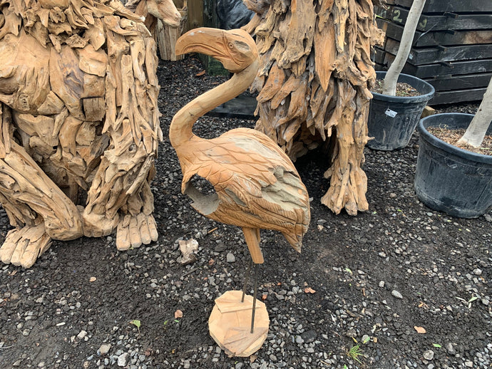 Large Hand-Made Driftwood Flamingo Statue