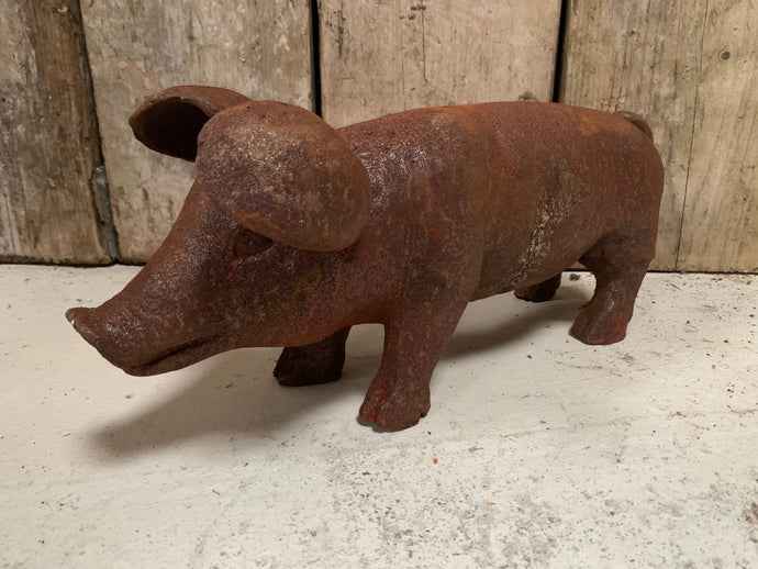 Cast Iron Rusty Pig Statue (Large)