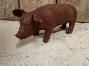 Cast Iron Rusty Pig Statue (Small)