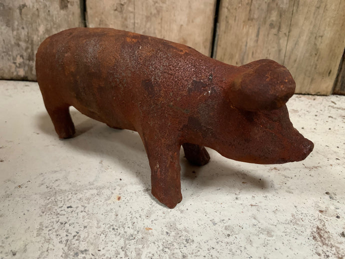 Cast Iron Rusty Pig Statue (Small)