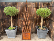 Load image into Gallery viewer, Large Metal Ornate Rusty Obelisk Planter