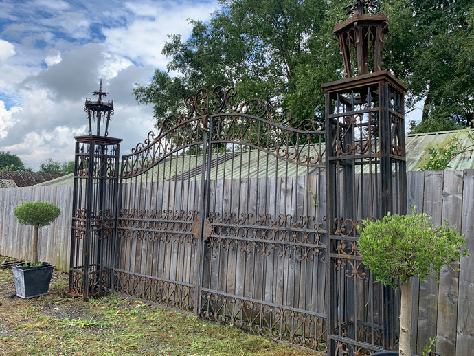 Impressive Solid Iron Ornate Gates with Columns & Lanterns