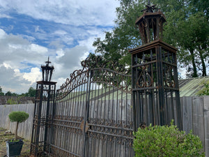 Impressive Solid Iron Ornate Gates with Columns & Lanterns