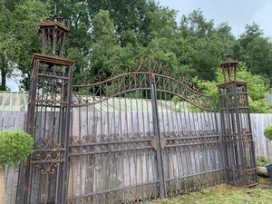 Impressive Solid Iron Ornate Gates with Columns & Lanterns