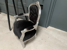 Load image into Gallery viewer, Hand Finished Baby Louis Chair in Distressed Silver Frame with Black Upholstery