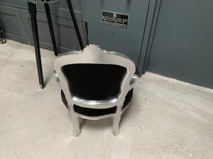 Hand Finished Baby Louis Chair in Distressed Silver Frame with Black Upholstery
