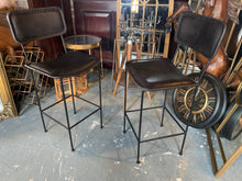 Load image into Gallery viewer, Pair of Large High back Vintage Leather Bar Stools in Black