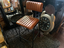 Load image into Gallery viewer, Pair of Vintage Style Ribbed Leather Bar Stools (Tan)