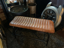 Load image into Gallery viewer, Vintage Industrial Style Ribbed Leather Bench in Tan
