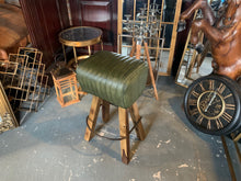 Load image into Gallery viewer, Ribbed Leather Pommel Horse Bar Stool in Green