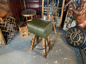 Ribbed Leather Pommel Horse Bar Stool in Green
