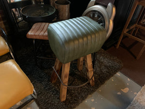 Ribbed Leather Pommel Horse Bar Stool in Green
