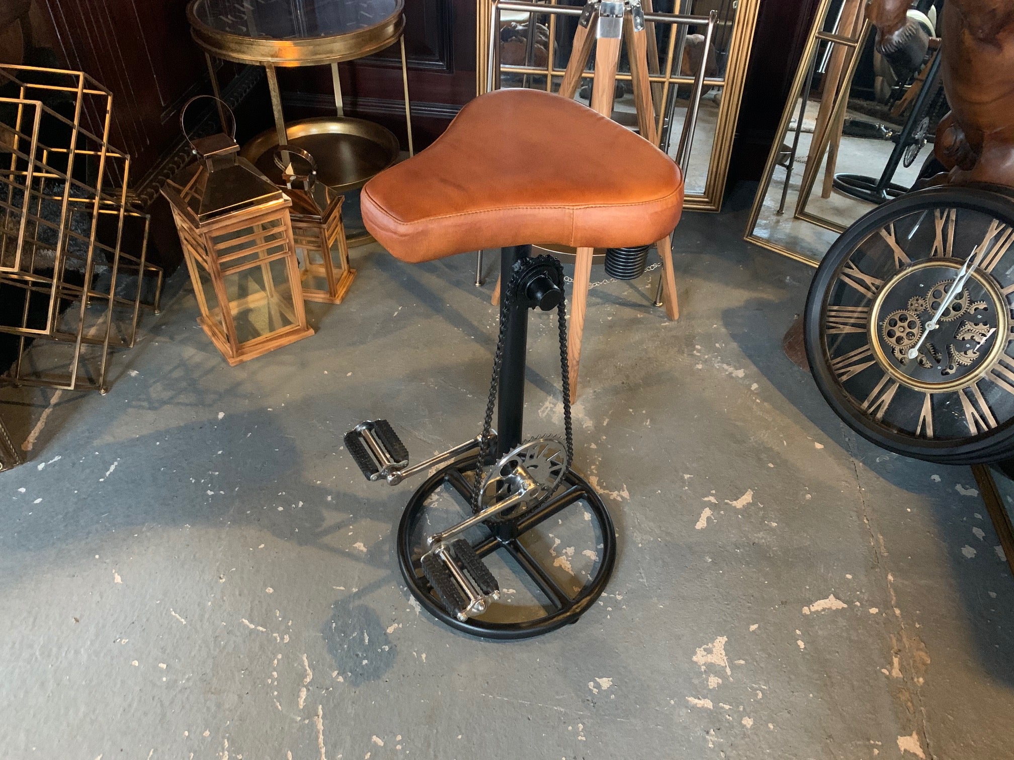bar stool with pedals Vintage Retro Leather Bicycle Pedal Stool in Tan – John Cowell Limited