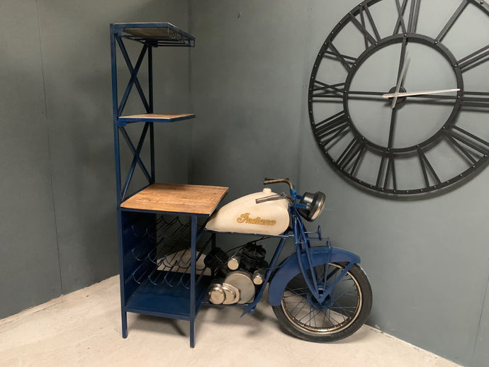 Indian Motorcycle Bar Made With Original Bike Parts in Blue/White