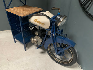 Indian Motorcycle Bar Made With Original Bike Parts in Blue/White