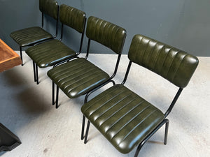 Industrial Vintage Ribbed Leather Dining Chair in Green